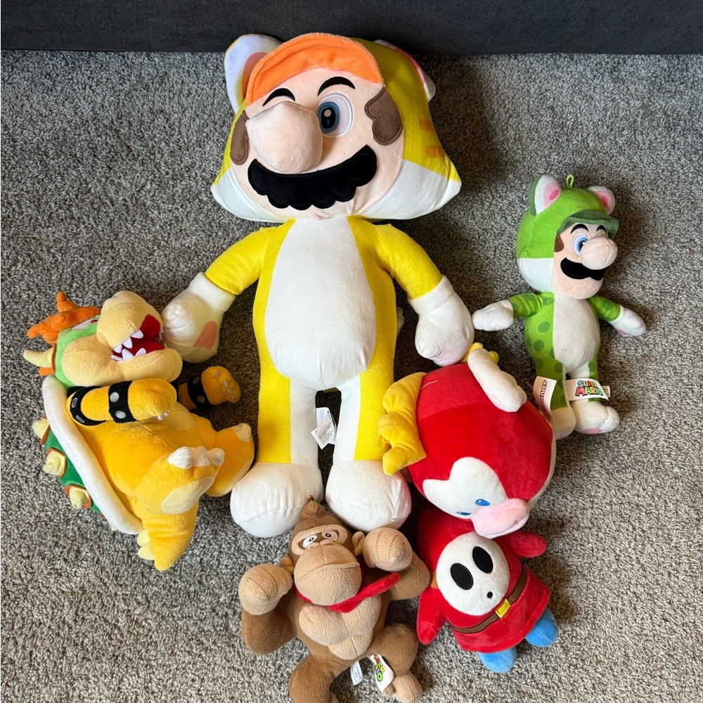 Nintendo Yellow Cat Mario Plush and Assorted Nintendo Character Stuffed Animals